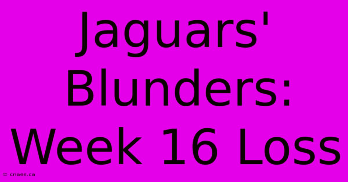 Jaguars' Blunders: Week 16 Loss