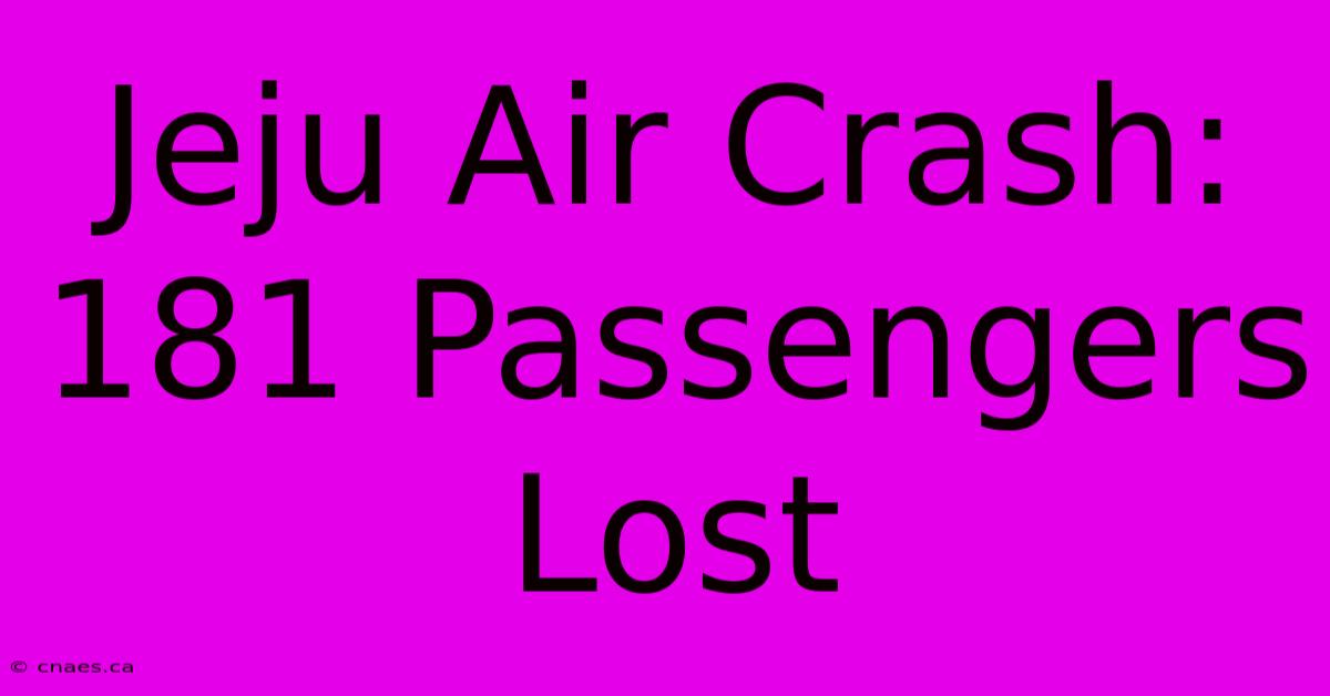 Jeju Air Crash: 181 Passengers Lost