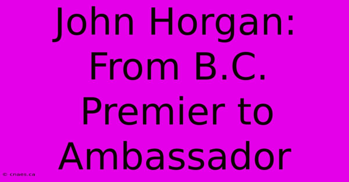 John Horgan: From B.C. Premier To Ambassador