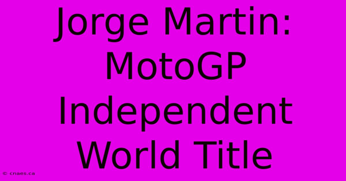 Jorge Martin: MotoGP Independent World Title