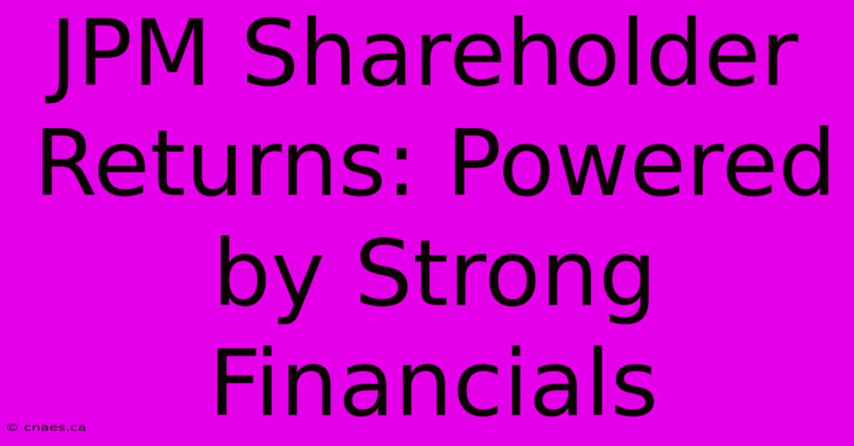 JPM Shareholder Returns: Powered By Strong Financials