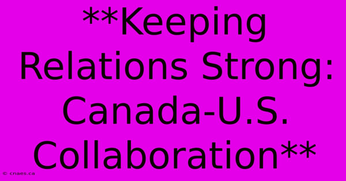 **Keeping Relations Strong: Canada-U.S. Collaboration**