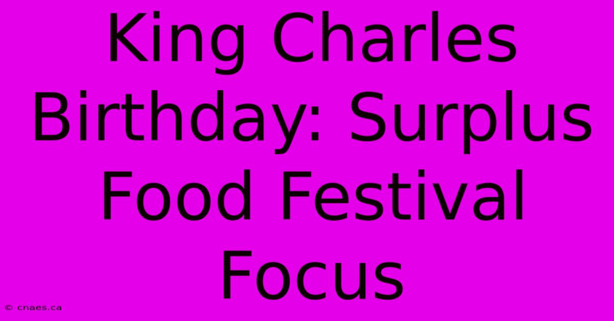 King Charles Birthday: Surplus Food Festival Focus