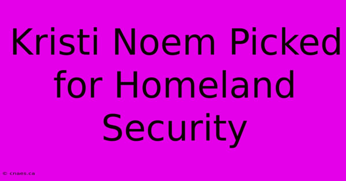 Kristi Noem Picked For Homeland Security