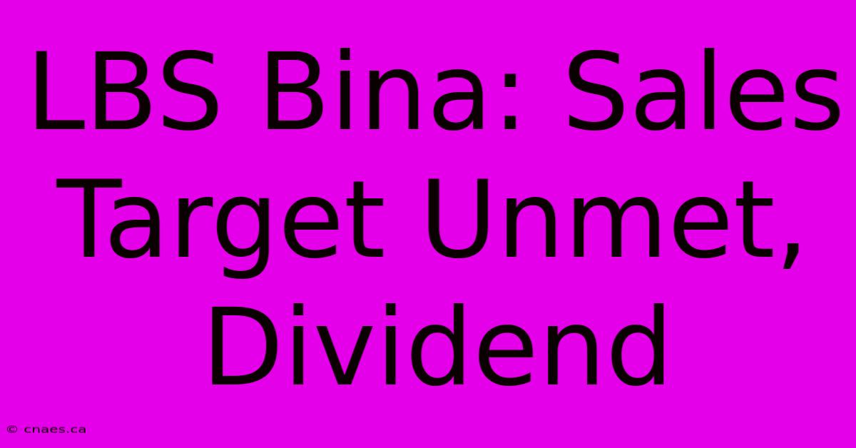 LBS Bina: Sales Target Unmet, Dividend