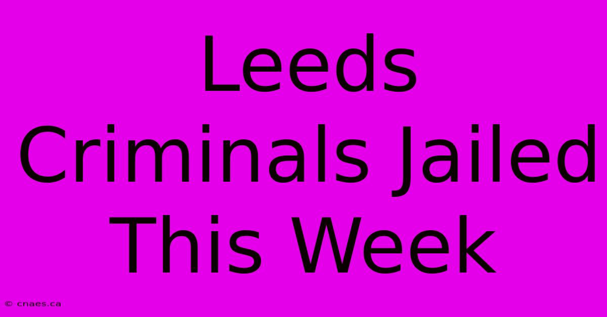 Leeds Criminals Jailed This Week