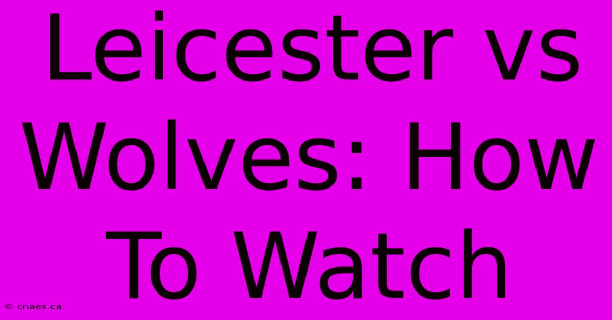 Leicester Vs Wolves: How To Watch