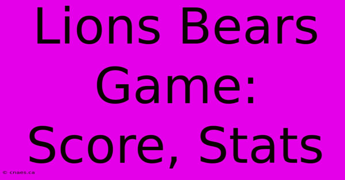 Lions Bears Game: Score, Stats