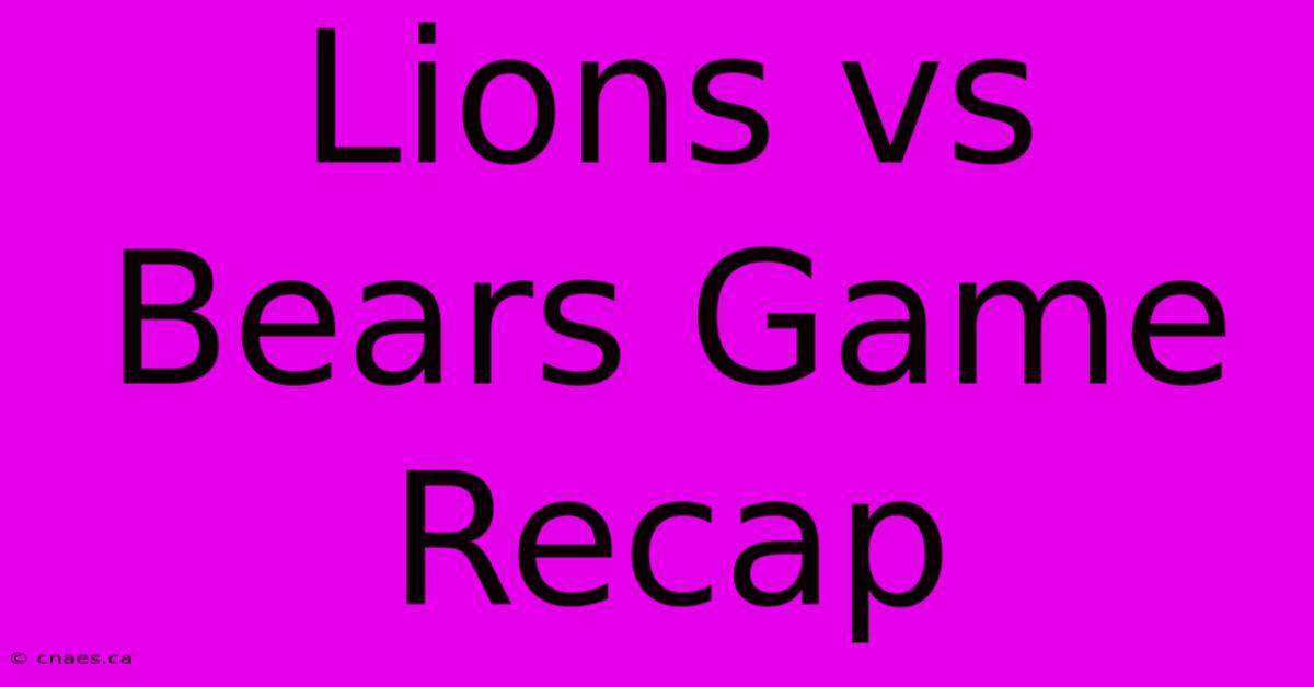 Lions Vs Bears Game Recap