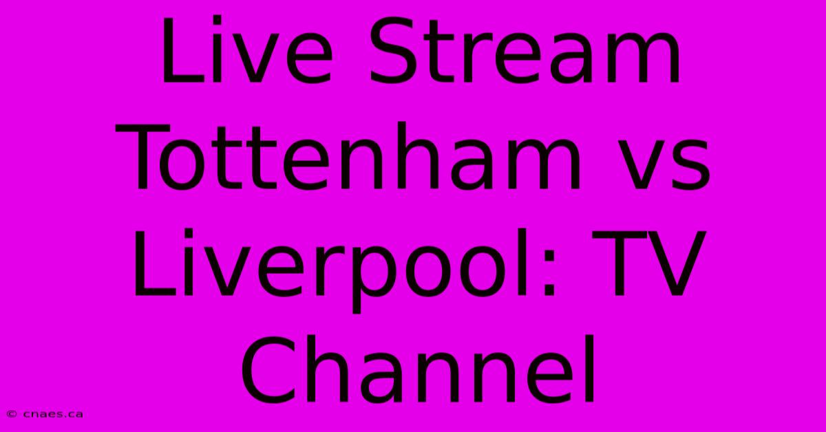 Live Stream Tottenham Vs Liverpool: TV Channel