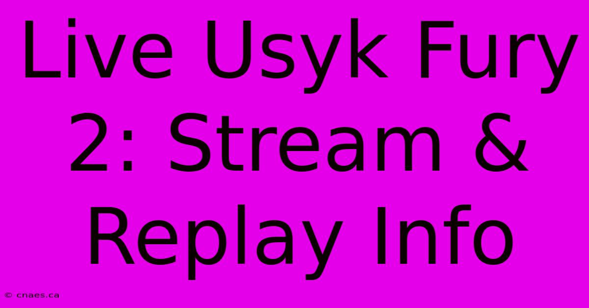 Live Usyk Fury 2: Stream & Replay Info