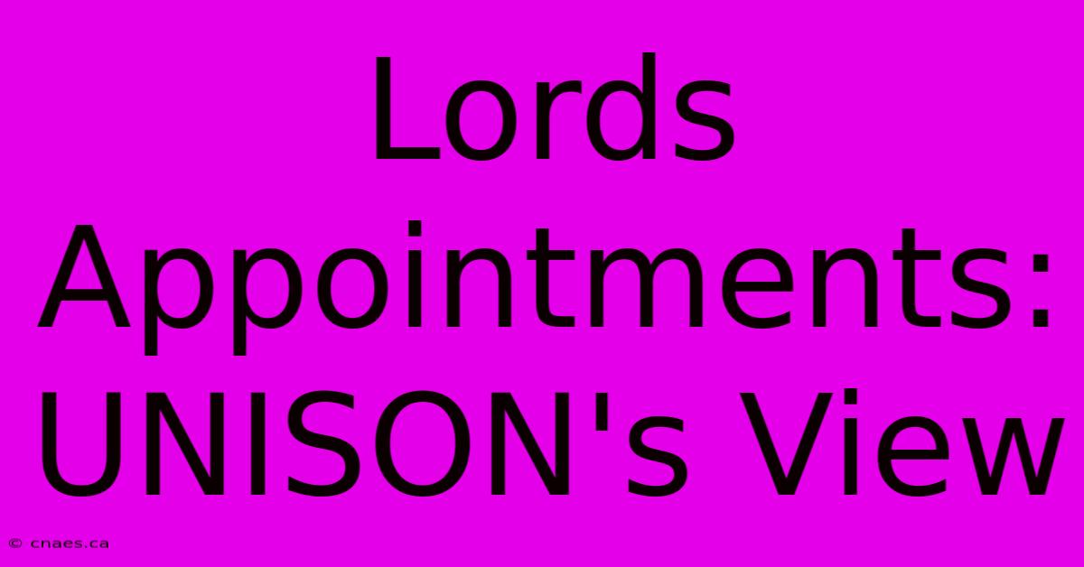 Lords Appointments: UNISON's View