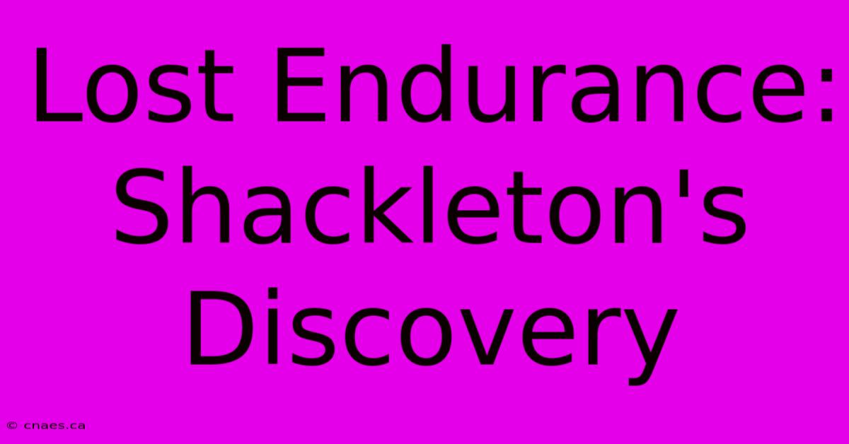 Lost Endurance: Shackleton's Discovery