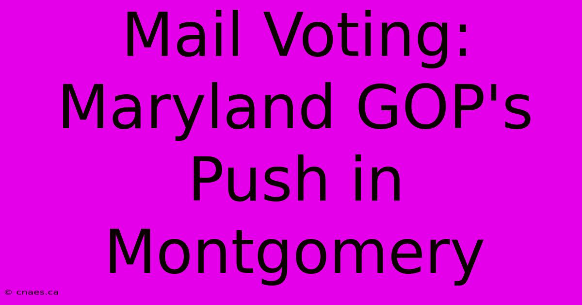 Mail Voting: Maryland GOP's Push In Montgomery