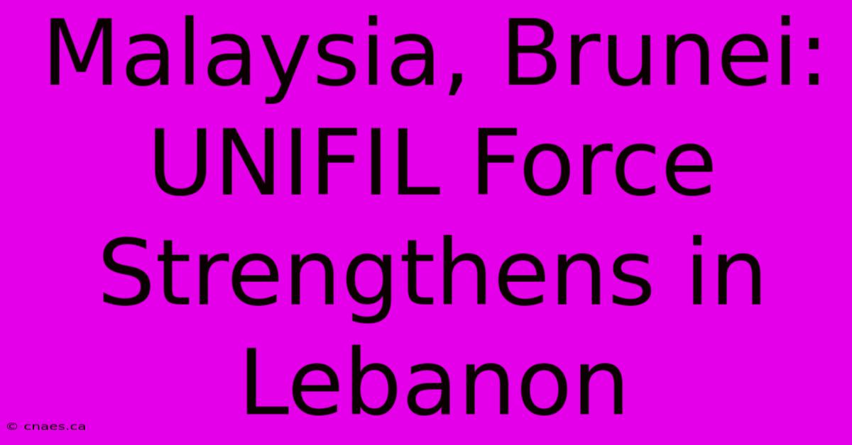 Malaysia, Brunei: UNIFIL Force Strengthens In Lebanon