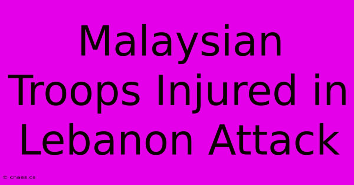 Malaysian Troops Injured In Lebanon Attack