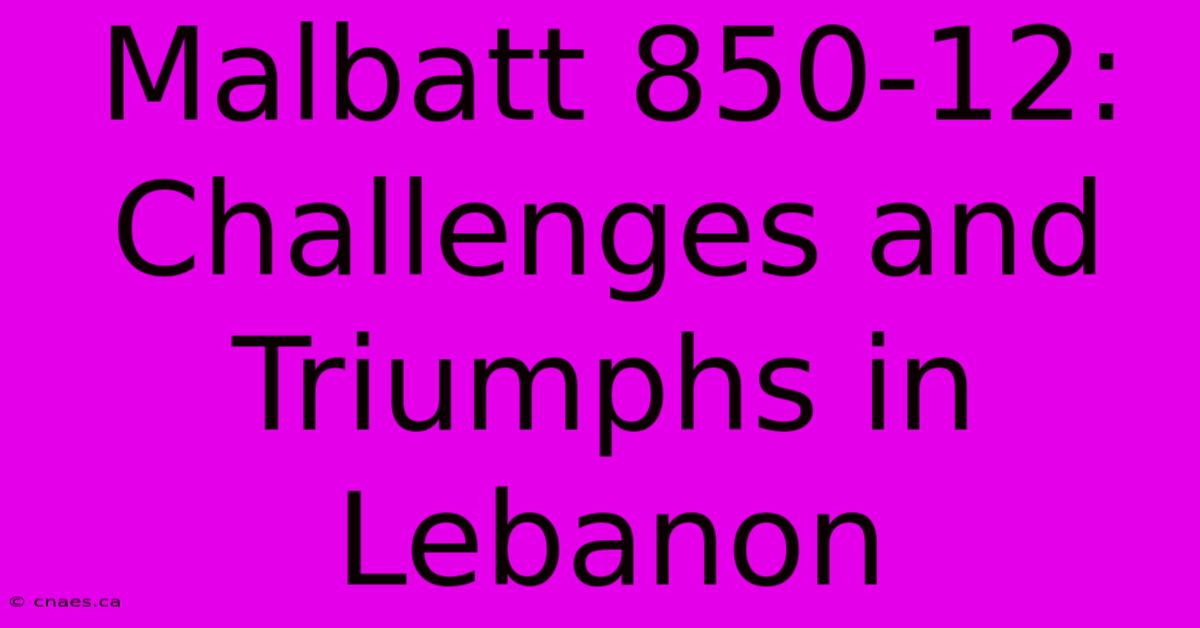 Malbatt 850-12: Challenges And Triumphs In Lebanon