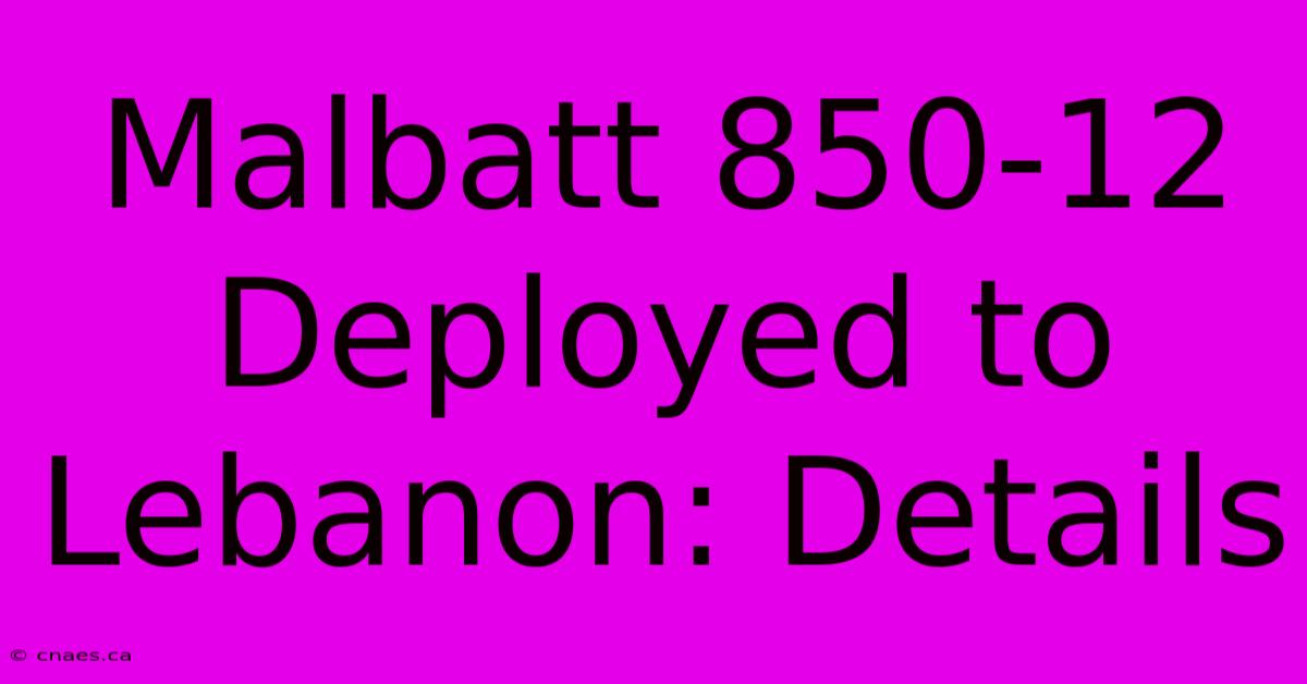 Malbatt 850-12 Deployed To Lebanon: Details 