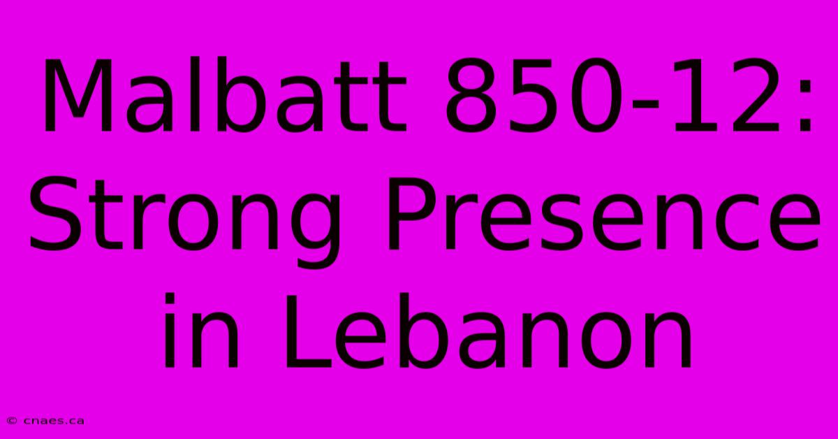 Malbatt 850-12: Strong Presence In Lebanon