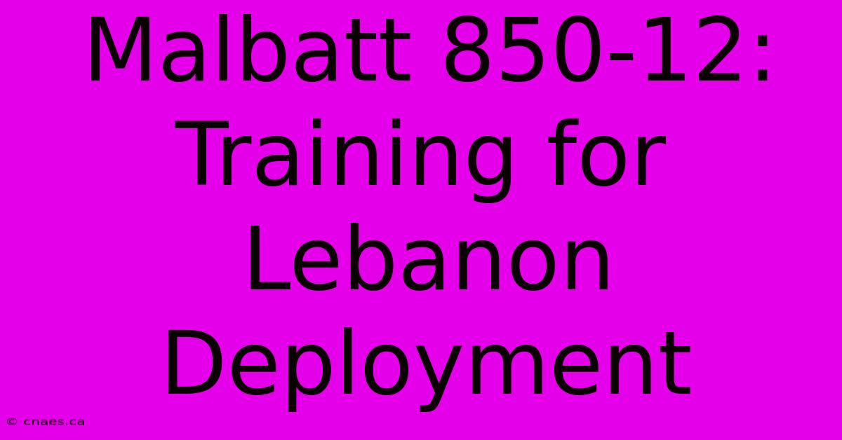 Malbatt 850-12: Training For Lebanon Deployment