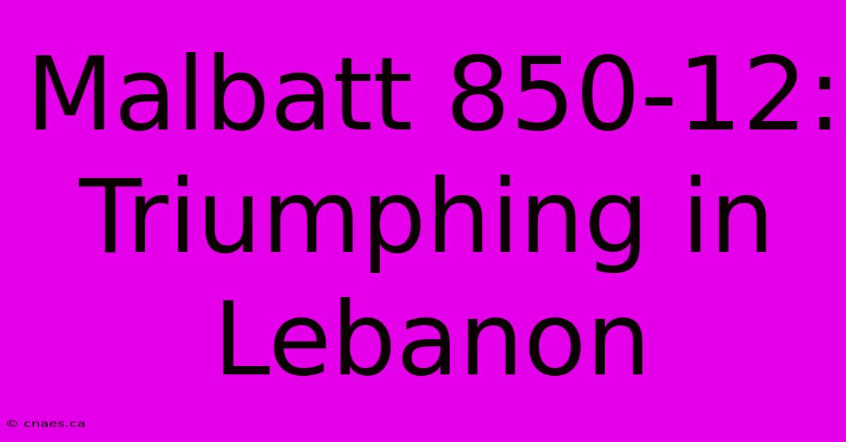 Malbatt 850-12: Triumphing In Lebanon