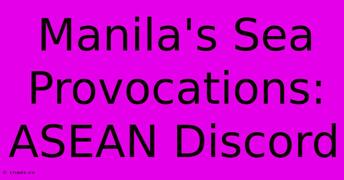 Manila's Sea Provocations: ASEAN Discord