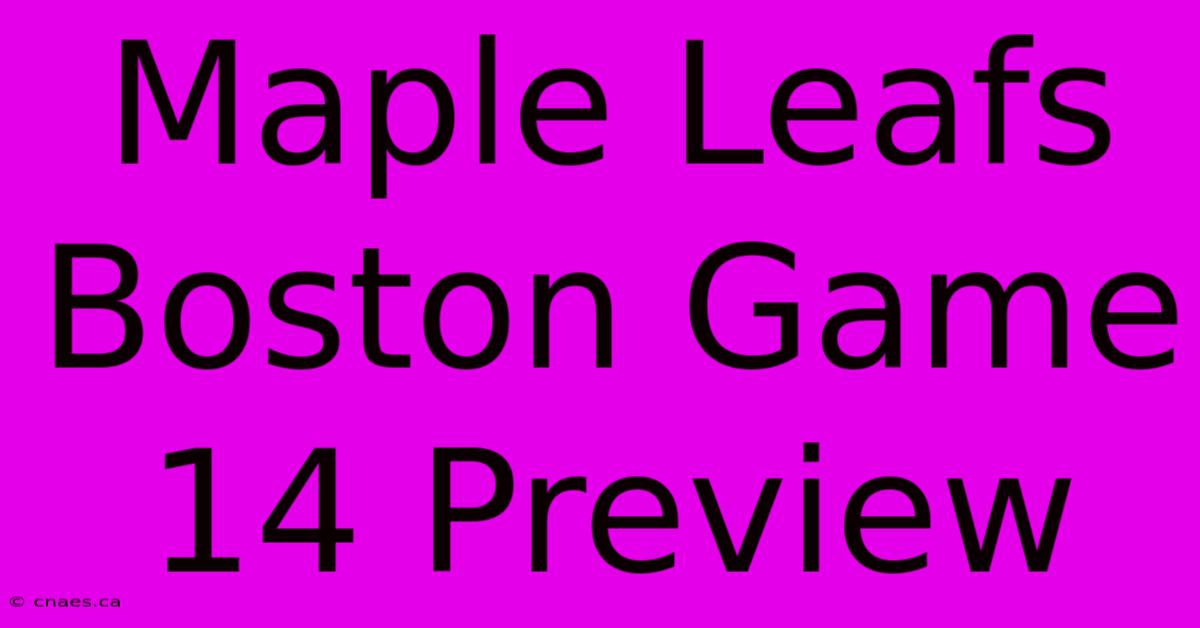 Maple Leafs Boston Game 14 Preview