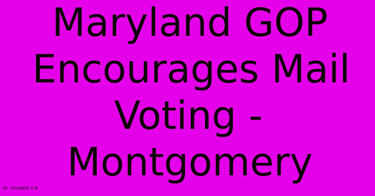 Maryland GOP Encourages Mail Voting - Montgomery