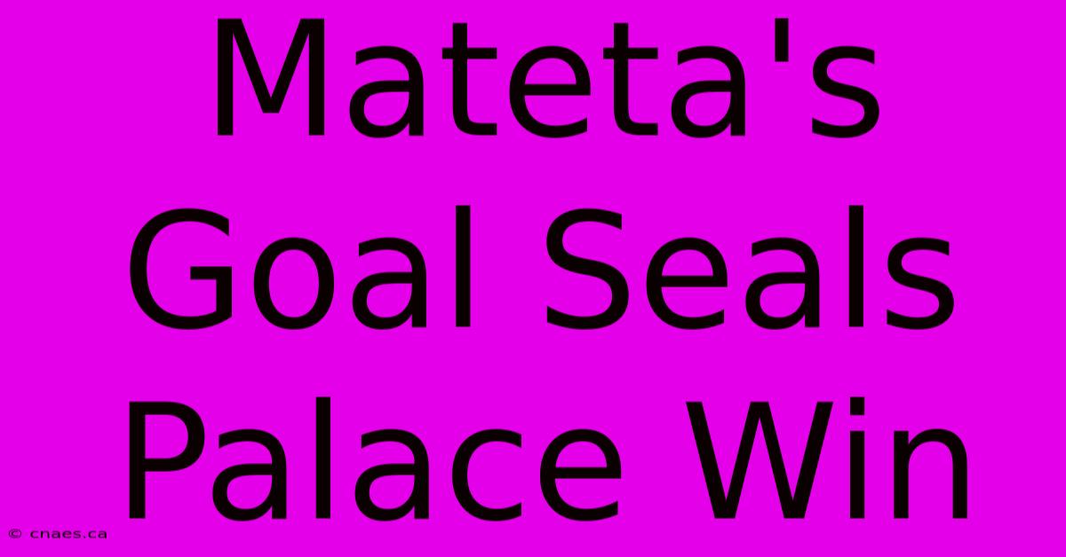 Mateta's Goal Seals Palace Win