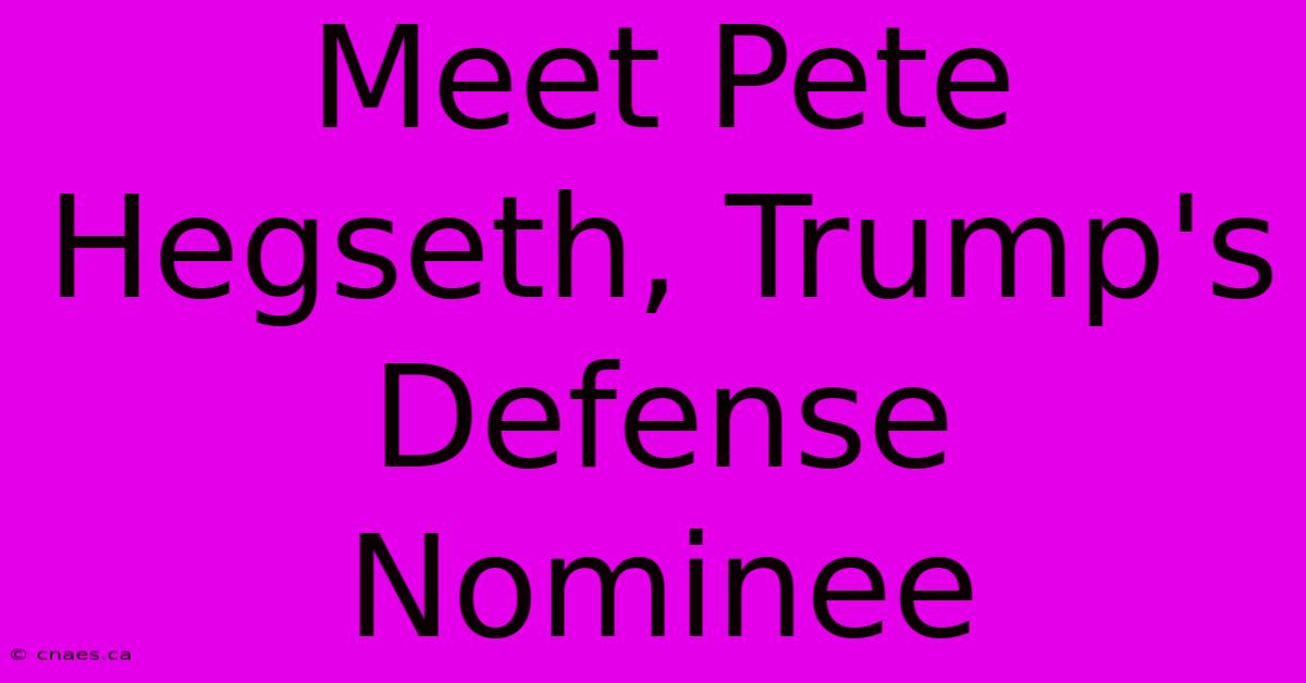 Meet Pete Hegseth, Trump's Defense Nominee