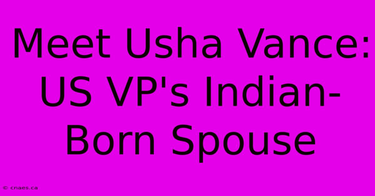 Meet Usha Vance: US VP's Indian-Born Spouse