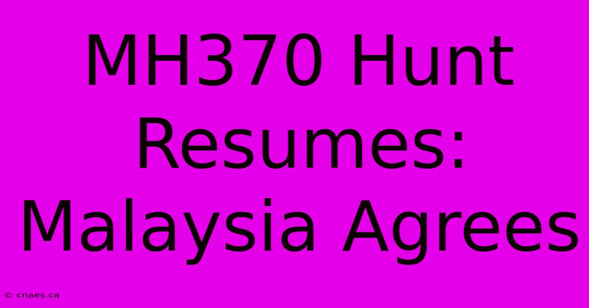 MH370 Hunt Resumes: Malaysia Agrees