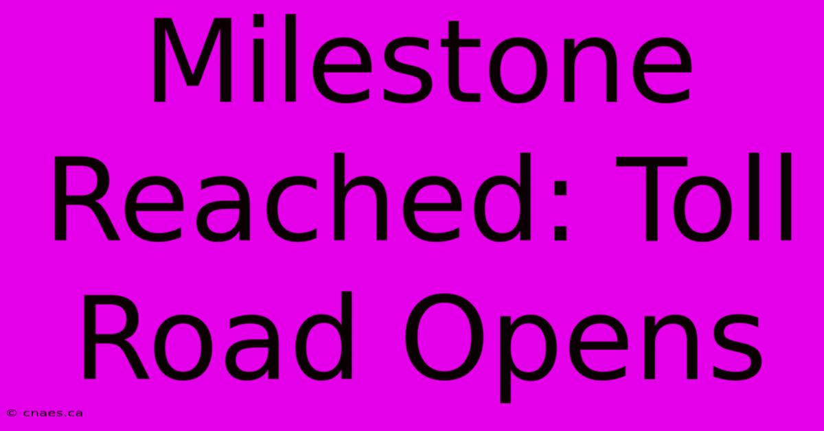 Milestone Reached: Toll Road Opens