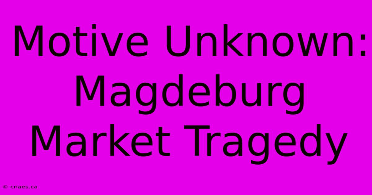 Motive Unknown: Magdeburg Market Tragedy