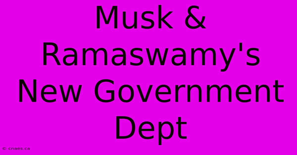 Musk & Ramaswamy's New Government Dept