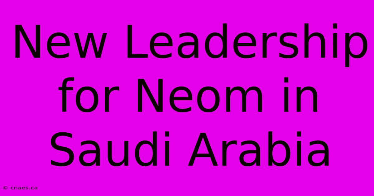 New Leadership For Neom In Saudi Arabia