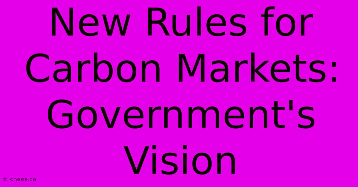 New Rules For Carbon Markets: Government's Vision