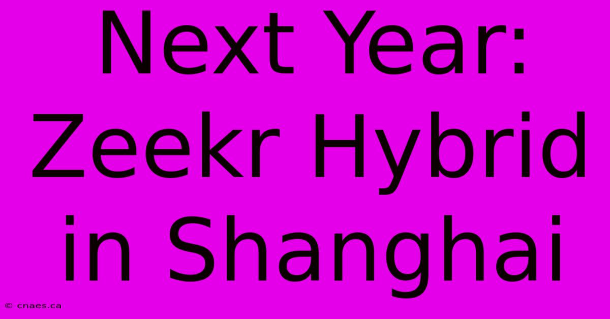 Next Year: Zeekr Hybrid In Shanghai