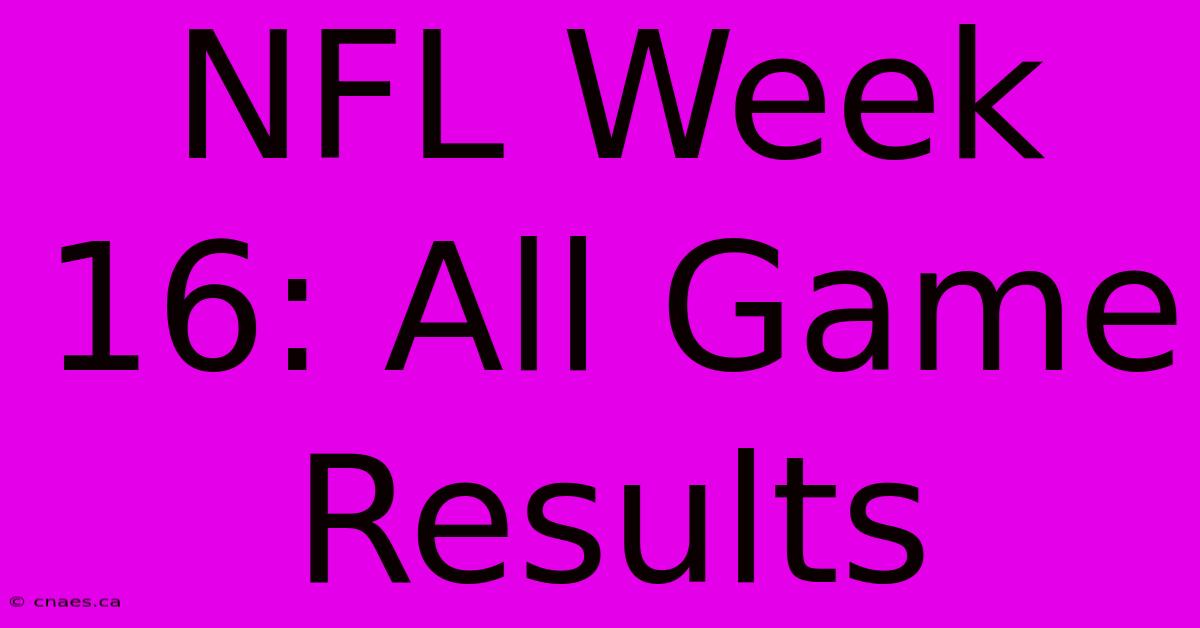 NFL Week 16: All Game Results