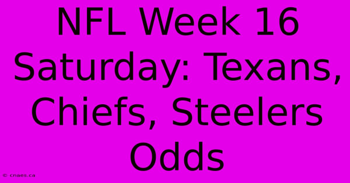 NFL Week 16 Saturday: Texans, Chiefs, Steelers Odds