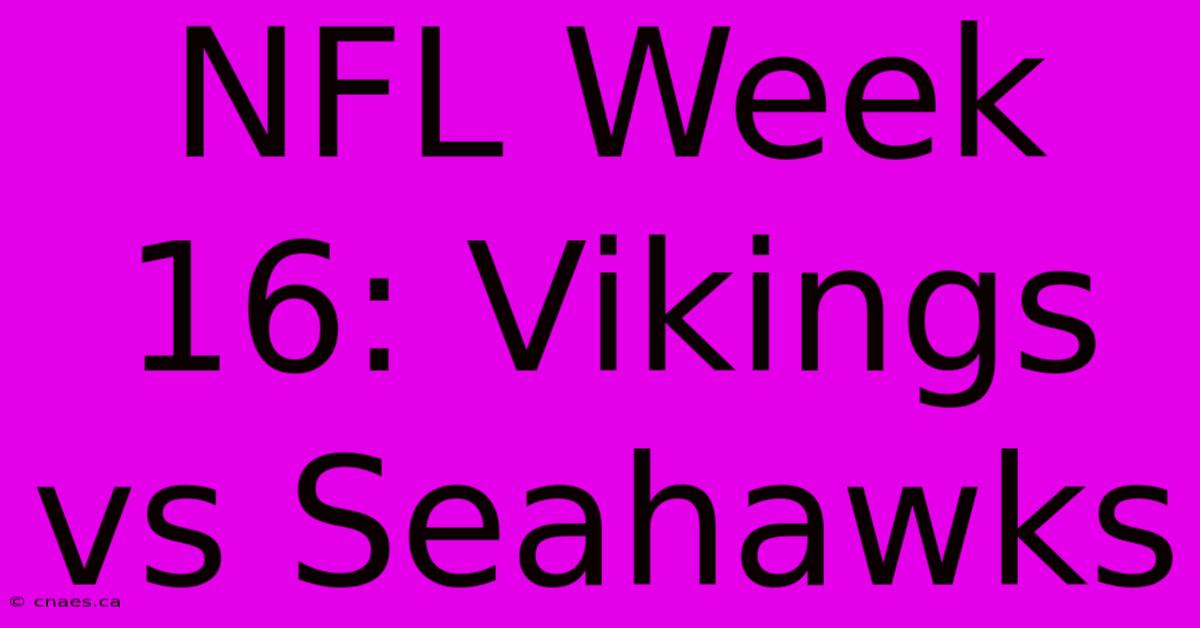 NFL Week 16: Vikings Vs Seahawks