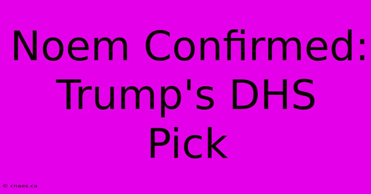 Noem Confirmed: Trump's DHS Pick 