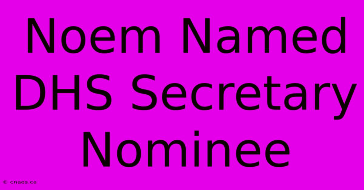 Noem Named DHS Secretary Nominee