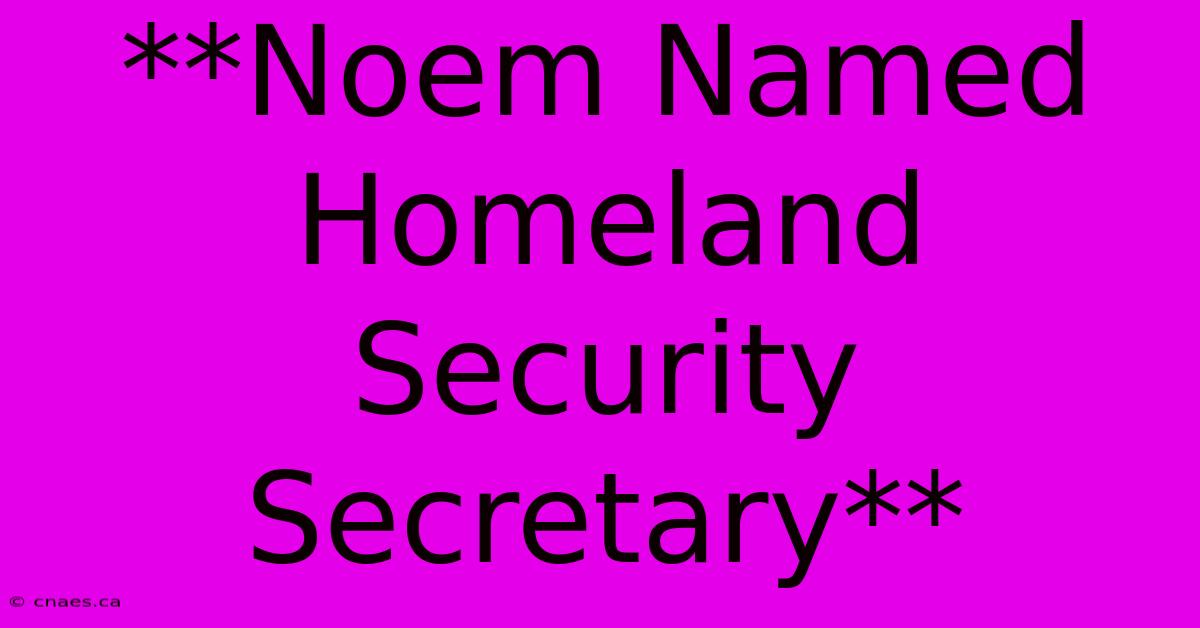 **Noem Named Homeland Security Secretary** 