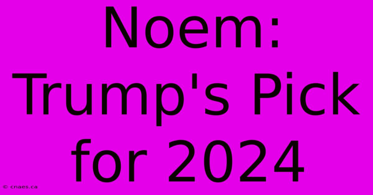 Noem: Trump's Pick For 2024 