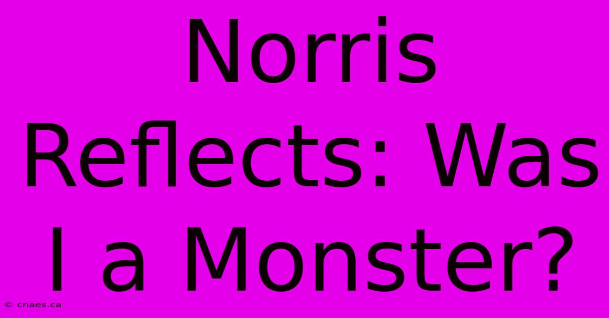 Norris Reflects: Was I A Monster?