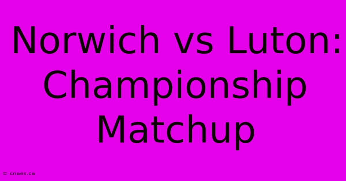 Norwich Vs Luton: Championship Matchup