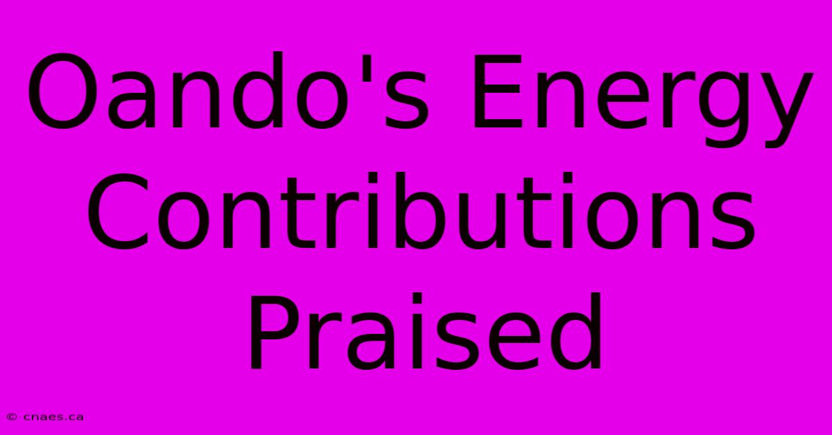 Oando's Energy Contributions Praised