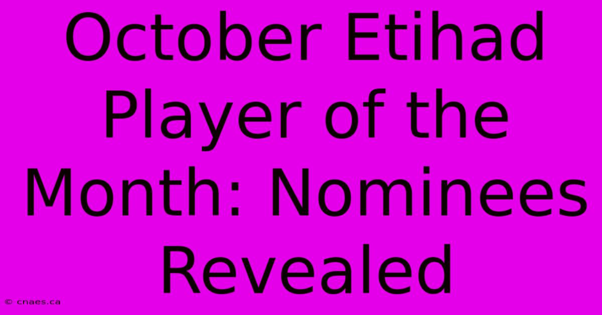 October Etihad Player Of The Month: Nominees Revealed 