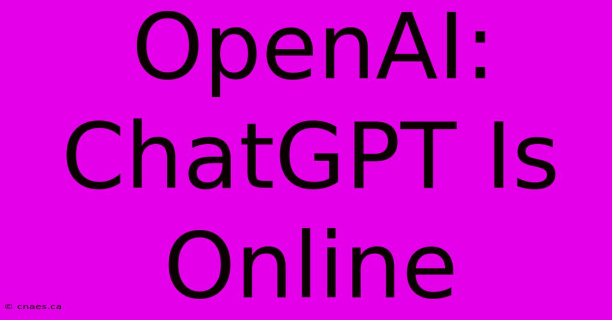 OpenAI: ChatGPT Is Online